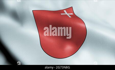 3D Illustration of a waving Switzerland city flag of Schwyz Stock Photo