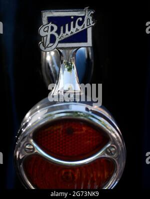 The rear tail light on a 1932 Buick on display at a Fourth of July classic car show in Santa Fe, New Mexico. Stock Photo