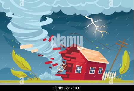 Natural disaster cartoon composition with outdoor landscape with dry ...