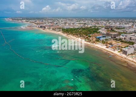 Aerial view of the Playa Del Carmen town in Mexico. Stock Photo