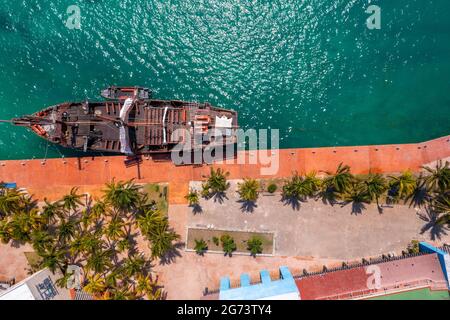 Aerial view of Jolly Roger Pirate Ship in Cancun Stock Photo