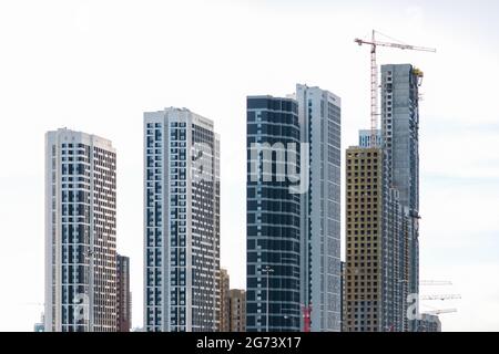View of several contemporary highrise buildings under construction Stock Photo