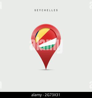Teardrop map marker with flag of Seychelles. Republic of Seychelles flag inserted in the location map pin. Vector illustration isolated on light grey Stock Vector