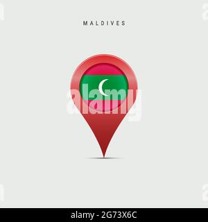 Teardrop map marker with flag of Maldives. Maldivian flag inserted in the location map pin. Vector illustration isolated on light grey background. Stock Vector