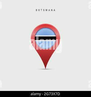 Teardrop map marker with flag of Botswana. Botswana flag inserted in the location map pin. Vector illustration isolated on light grey background. Stock Vector
