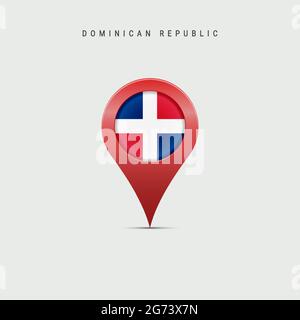 Teardrop map marker with flag of Dominican Republic. Republica Dominicana flag inserted in the location map pin. Vector illustration isolated on light Stock Vector