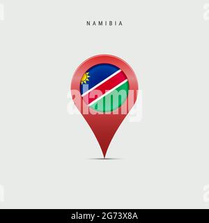 Teardrop map marker with flag of Namibia. Namibian flag inserted in the location map pin. Vector illustration isolated on light grey background. Stock Vector