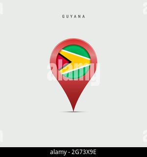 Teardrop map marker with flag of Guyana. Guyanese flag inserted in the location map pin. Vector illustration isolated on light grey background. Stock Vector