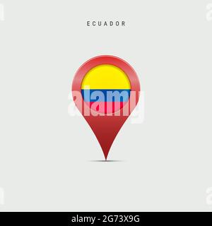 Teardrop map marker with flag of Ecuador. Ecuadorian flag inserted in the location map pin. Vector illustration isolated on light grey background. Stock Vector