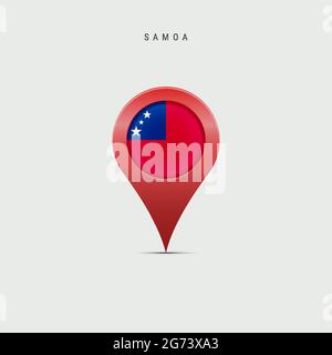 Teardrop map marker with flag of Samoa. Samoan flag inserted in the location map pin. Vector illustration isolated on light grey background. Stock Vector
