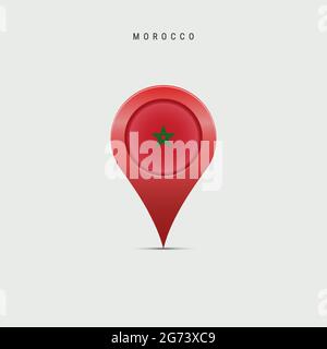 Teardrop map marker with flag of Morocco. Moroccan flag inserted in the location map pin. Vector illustration isolated on light grey background. Stock Vector