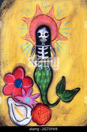 Day of the Dead image; photographic illustration; a skeleton mermaid Stock Photo
