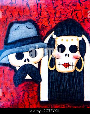Day of the Dead image; photographic illustration; Mexican cholo couple. Stock Photo