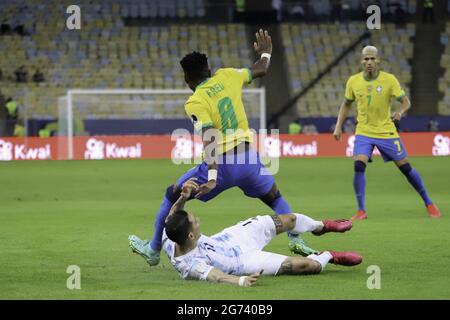 Rio de Janeiro, Rio de Janeiro, Brasil. 10th July, 2021. (SPO) Copa America Final: Argentina and Brazil. July 10, 2021, Rio de Janeiro, Brazil: Soccer match against Brazil, valid for final of Copa America 2021, held at Maracana stadium, in Rio de Janeiro, on Saturday (10). Credit: Leco Viana/TheNews2 Credit: Leco Viana/TheNEWS2/ZUMA Wire/Alamy Live News Stock Photo