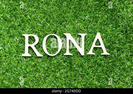 Alphabet letter in word RONA (Abbreviation of Return on net assets) on green grass background Stock Photo