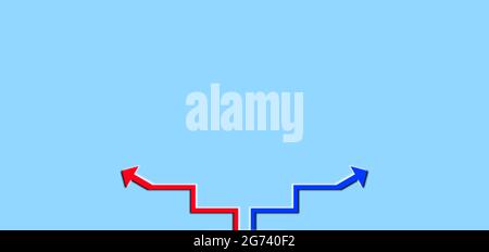 Two arrow rising in different directions on blue background. growth comparison concept Stock Photo