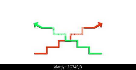 Crossed arrow Rising in opposite direction on white Stock Photo