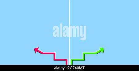 Red and Green arrow rising in Opposite Directions. Investiemnet and statistic comparison concept. Stock Photo