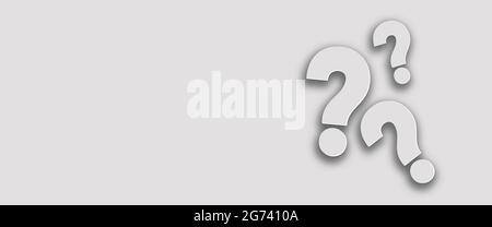 White Question marks in White background. 3D Question mark. Business Questions Concept Copy space, 3D render. Stock Photo