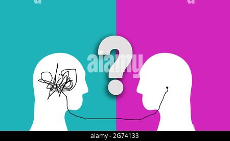 Understanding The Patient's Mental problem By Asking Questions Psychotherapy concept. Psychiatrist ask a Complicated Profile Brain. psychology Stock Photo