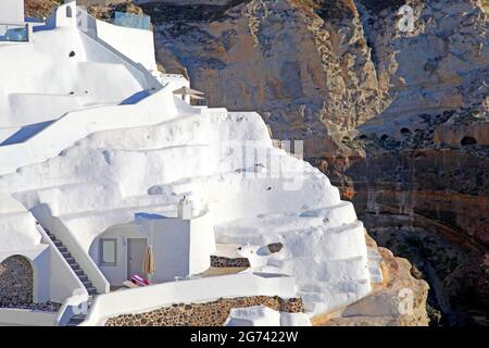 White villas and hotels on clifftops near Fira in Santorini, Greece Stock Photo