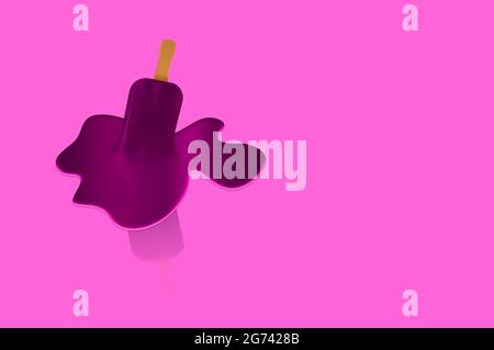 Pink Stick Ice Cream melting In Pink background. soft frozen dessert melt on floor. Creative Summer idea Concept, 3d rendering Stock Photo