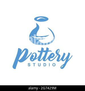 Pottery Studio Logo Design Vector Illustration Line Drawing Icon Stock Vector