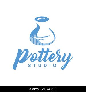 Pottery Studio Logo Design Vector Illustration Line Drawing Icon Stock Vector