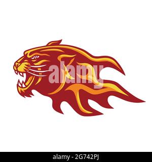 Panther Burning Flame Head Logo. Stock Vector