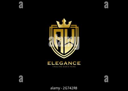AW elegant luxury monogram logo or badge template with scrolls and royal crown - perfect for luxurious branding projects Stock Vector