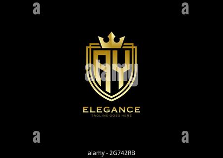 AYelegant luxury monogram logo or badge template with scrolls and royal crown - perfect for luxurious branding projects Stock Vector
