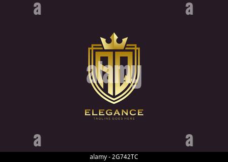 AQ elegant luxury monogram logo or badge template with scrolls and royal crown - perfect for luxurious branding projects Stock Vector
