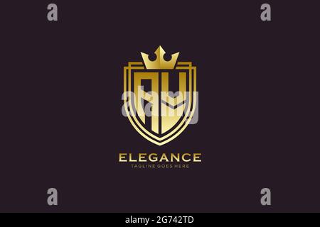AV elegant luxury monogram logo or badge template with scrolls and royal crown - perfect for luxurious branding projects Stock Vector