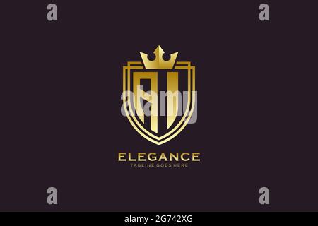 AI elegant luxury monogram logo or badge template with scrolls and royal crown - perfect for luxurious branding projects Stock Vector