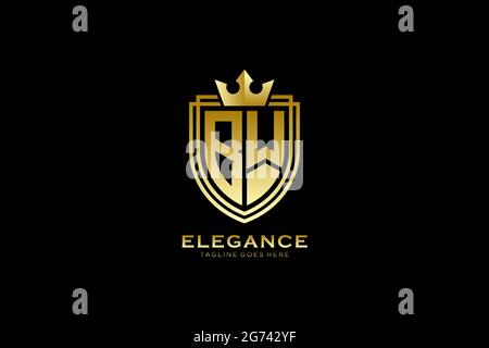 BW elegant luxury monogram logo or badge template with scrolls and royal crown - perfect for luxurious branding projects Stock Vector