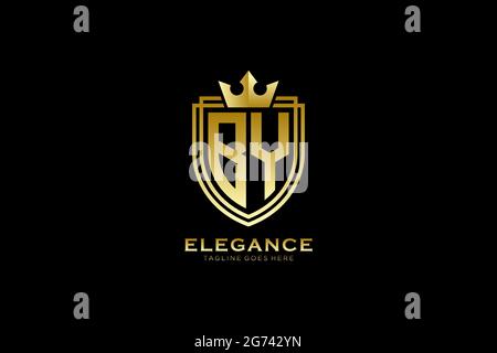 BY elegant luxury monogram logo or badge template with scrolls and royal crown - perfect for luxurious branding projects Stock Vector