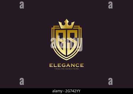 BS elegant luxury monogram logo or badge template with scrolls and royal crown - perfect for luxurious branding projects Stock Vector