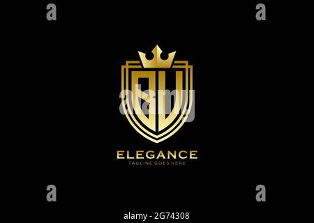 BU elegant luxury monogram logo or badge template with scrolls and royal crown - perfect for luxurious branding projects Stock Vector