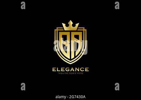 BR elegant luxury monogram logo or badge template with scrolls and royal crown - perfect for luxurious branding projects Stock Vector