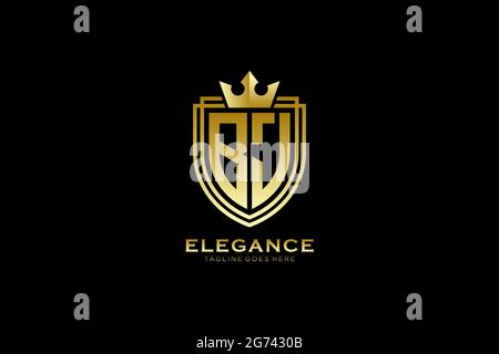 BJ elegant luxury monogram logo or badge template with scrolls and royal crown - perfect for luxurious branding projects Stock Vector