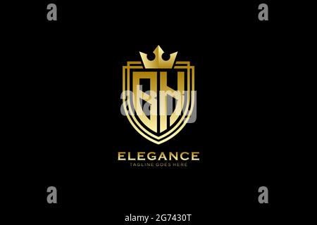 BK elegant luxury monogram logo or badge template with scrolls and royal crown - perfect for luxurious branding projects Stock Vector