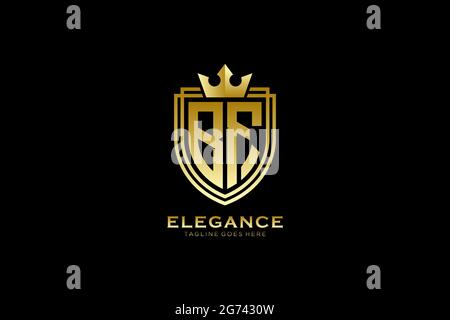 BF elegant luxury monogram logo or badge template with scrolls and royal crown - perfect for luxurious branding projects Stock Vector