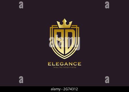 BD elegant luxury monogram logo or badge template with scrolls and royal crown - perfect for luxurious branding projects Stock Vector