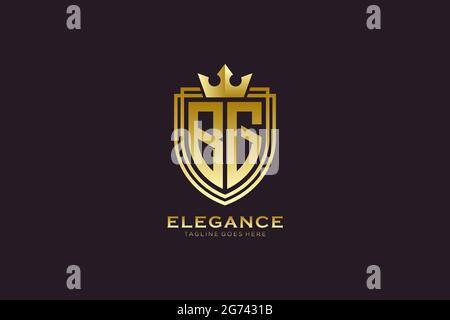 BG elegant luxury monogram logo or badge template with scrolls and royal crown - perfect for luxurious branding projects Stock Vector