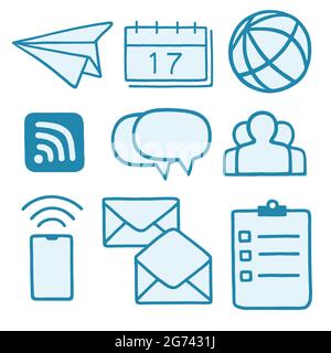 Business Communication Line Doodle Drawing Icons Set Pack Premium Vector Stock Vector