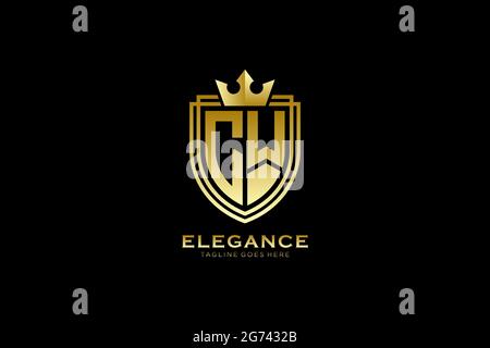CW elegant luxury monogram logo or badge template with scrolls and royal crown - perfect for luxurious branding projects Stock Vector