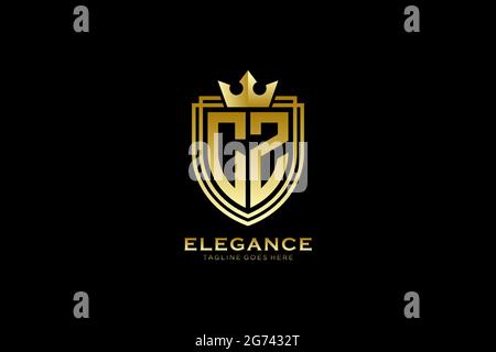 CZ elegant luxury monogram logo or badge template with scrolls and royal crown - perfect for luxurious branding projects Stock Vector