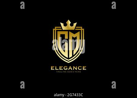 CM elegant luxury monogram logo or badge template with scrolls and royal crown - perfect for luxurious branding projects Stock Vector