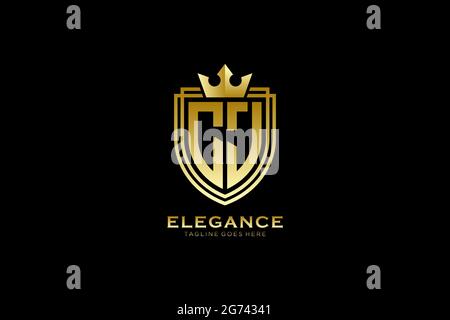 CJ elegant luxury monogram logo or badge template with scrolls and royal crown - perfect for luxurious branding projects Stock Vector