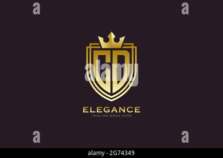 CD elegant luxury monogram logo or badge template with scrolls and royal crown - perfect for luxurious branding projects Stock Vector